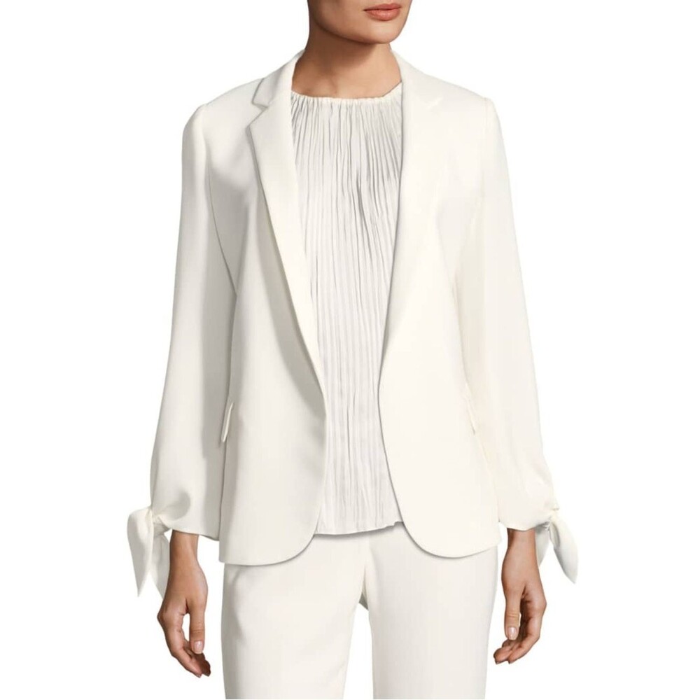 Lafayette 148 Bria Finesse Crepe Jacket Ivory Tie Sleeve Blazer 4 Minimalist